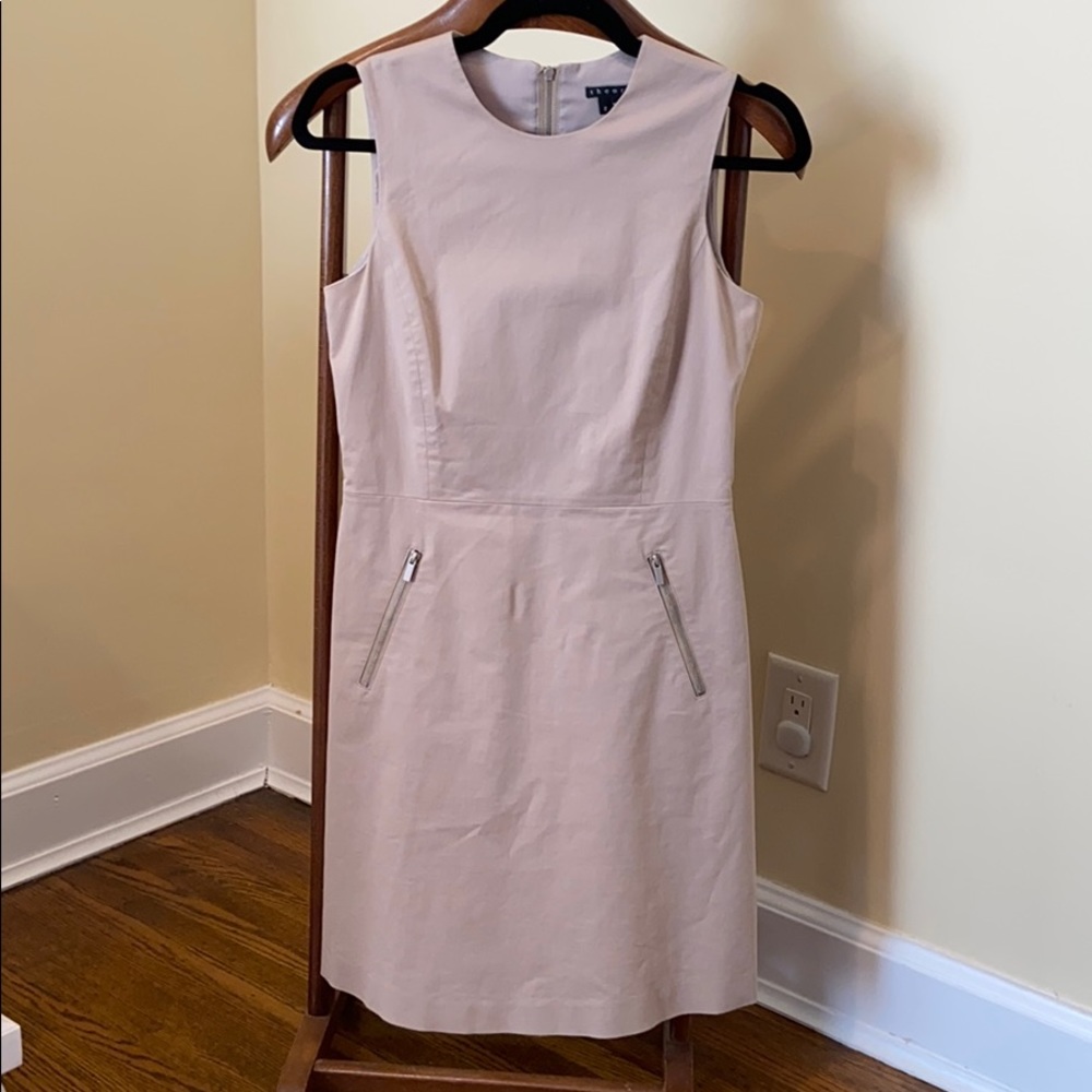 Theory sleeveless khaki dress. Exposed back zip
